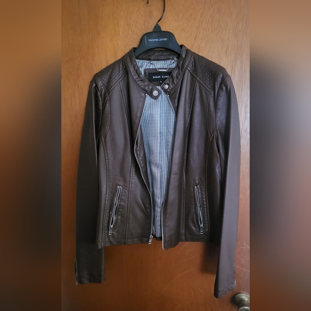 Brown Coffee Leather Jacket Size M NWOT